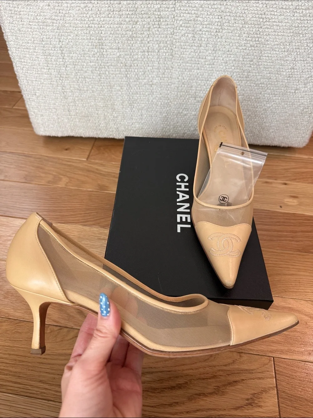 Vintage Chanel Nude Mesh CC Heels